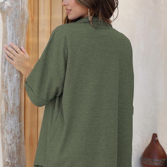 Ekouaer Waffle Knit Lounge Sets for Women Short Sleeve Pajamas Button Down Pjs - Picture 4 of 4